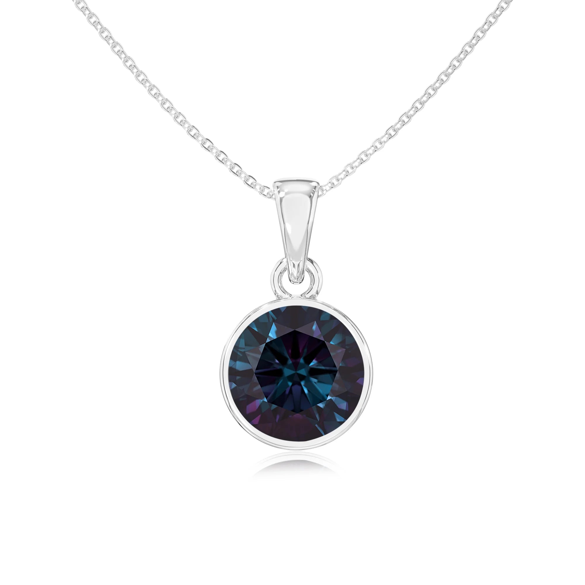 lab grown alexandrite round solitaire necklaces in sterling silver