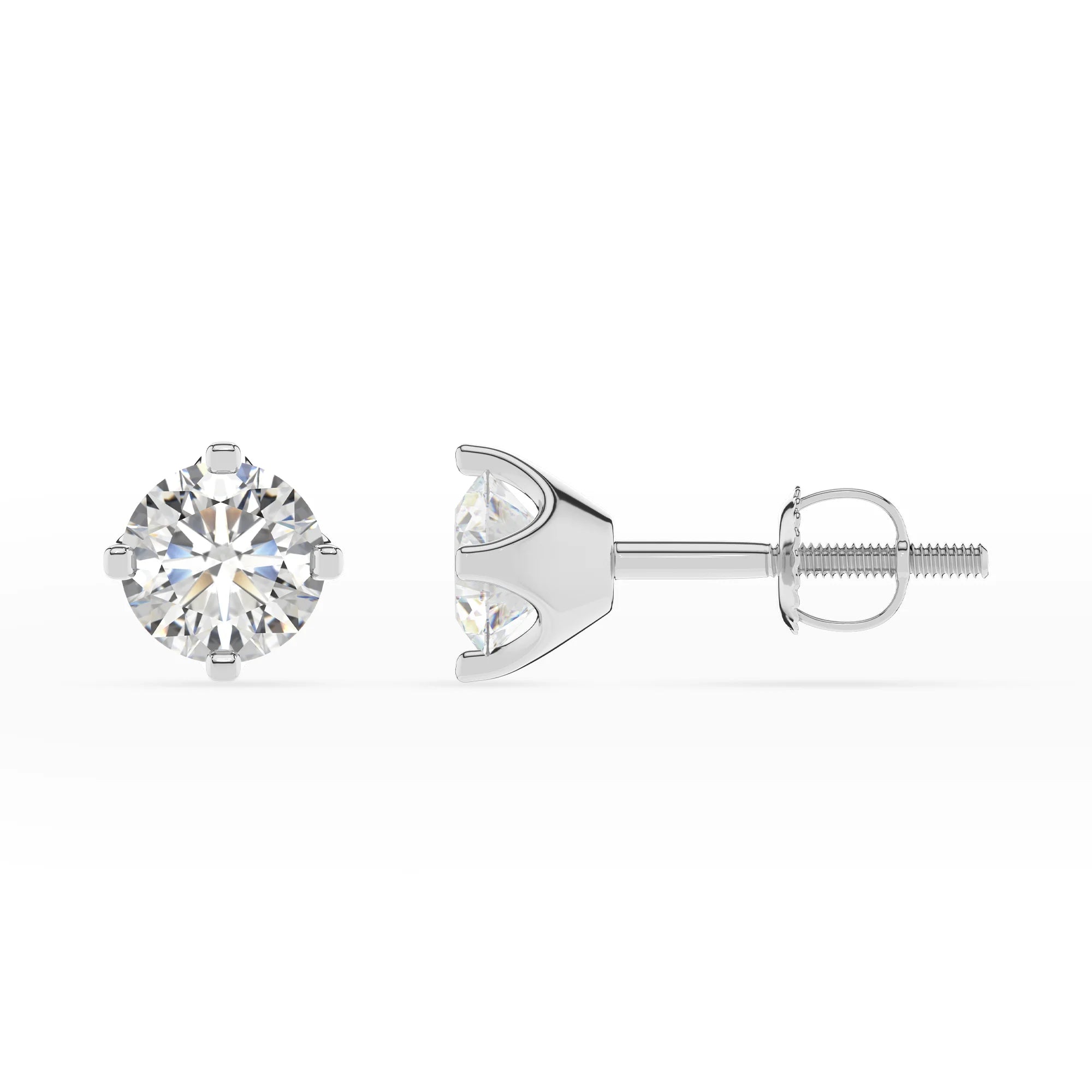 lab grown moissanite round stud earrings in white gold