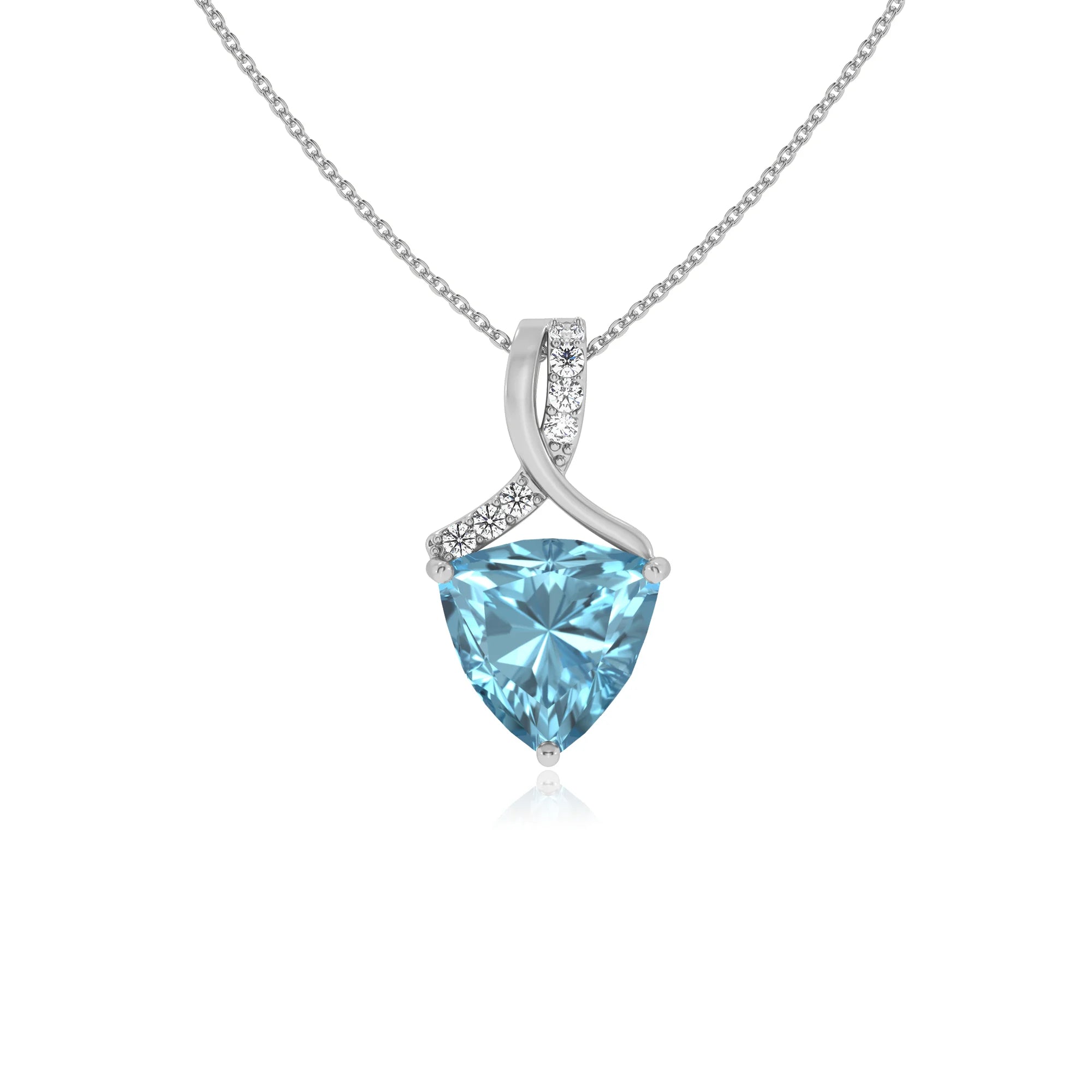 lab grown aquamarine trillion solitaire necklaces in sterling silver