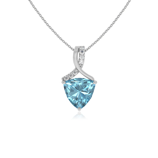 lab grown aquamarine trillion solitaire necklaces in sterling silver