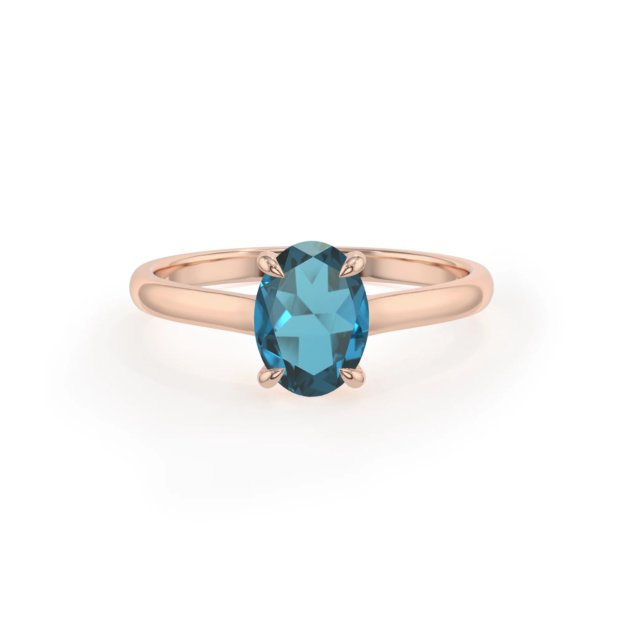 natural london-blue-topaz oval solitaire rings in rose gold