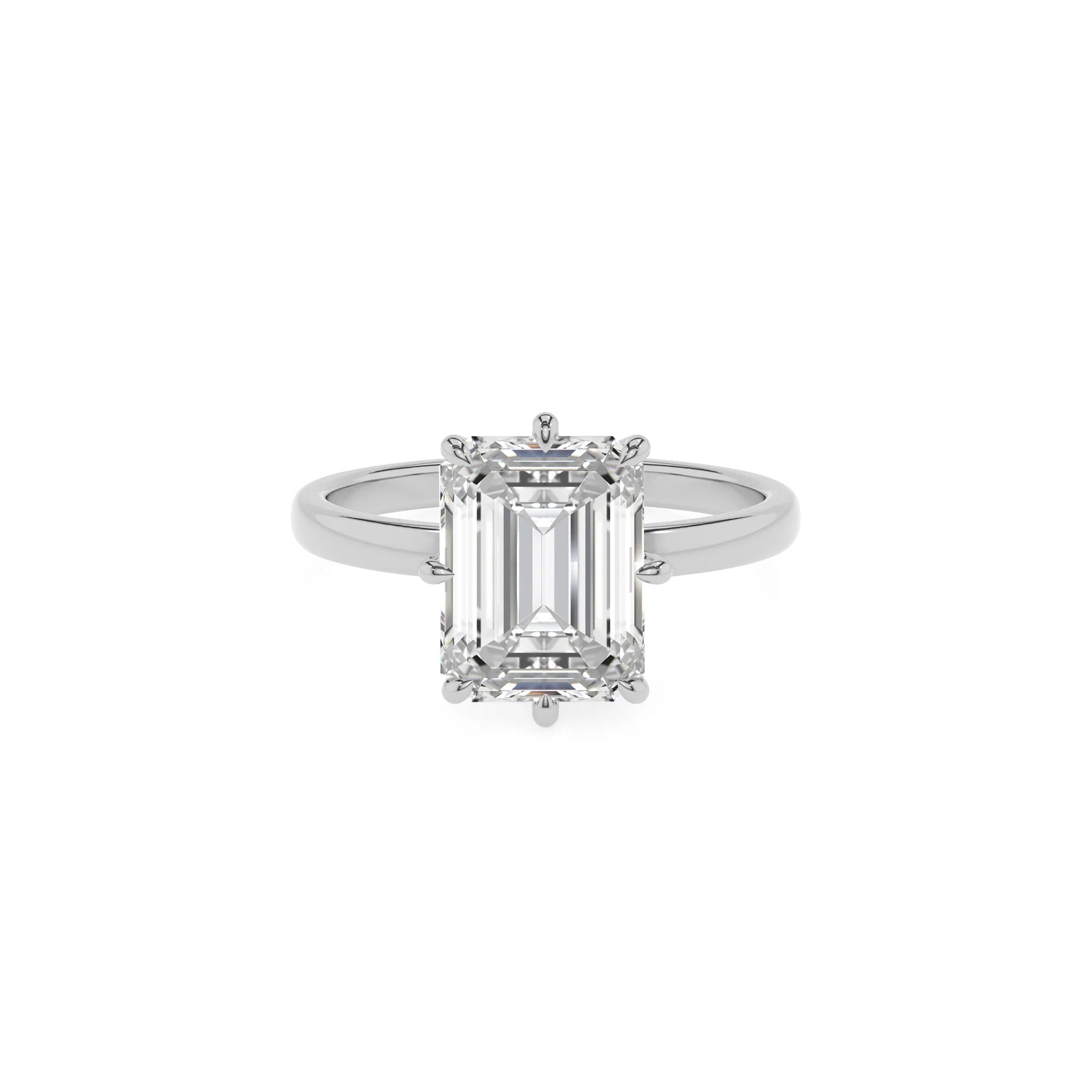 lab grown moissanite emerald cut solitaire rings in sterling silver