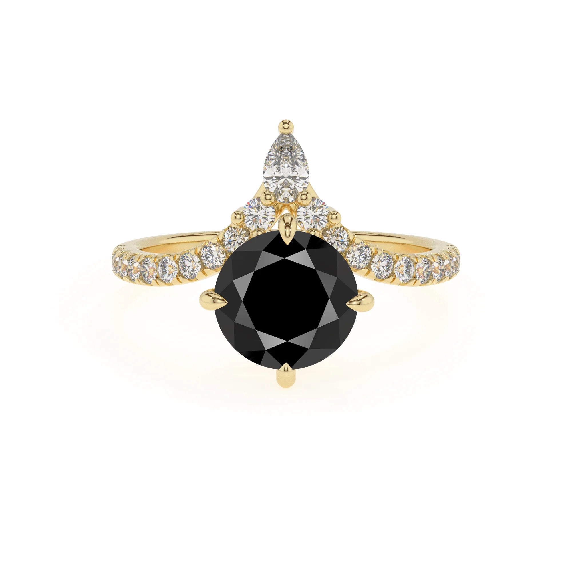 natural black-onyx round solitaire rings in yellow gold
