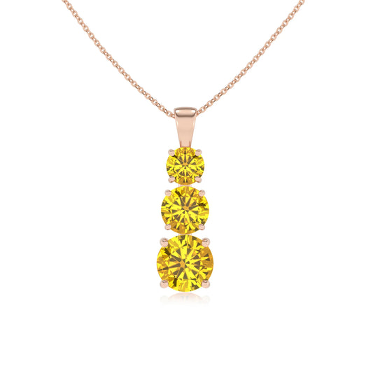 lab grown yellow-sapphire round bar v-bale necklaces in rose gold