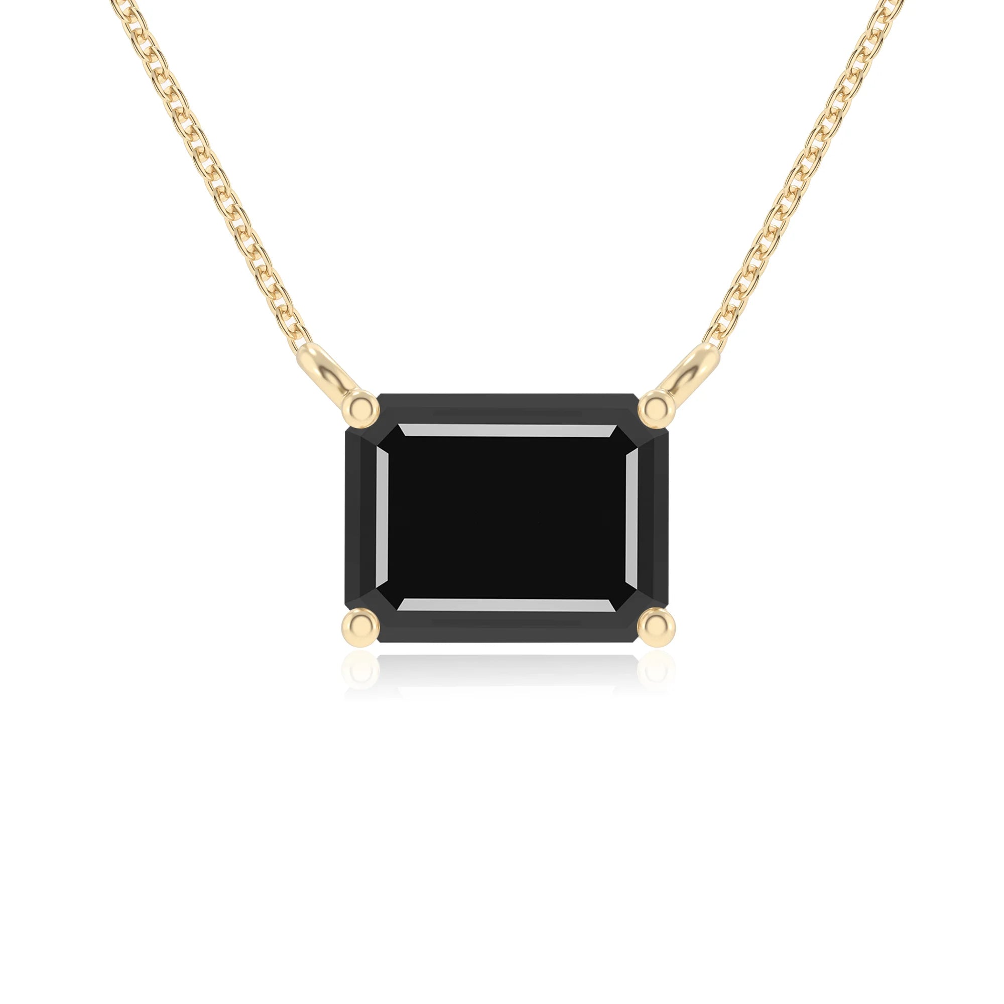 natural black-onyx emerald cut solitaire necklaces in yellow gold