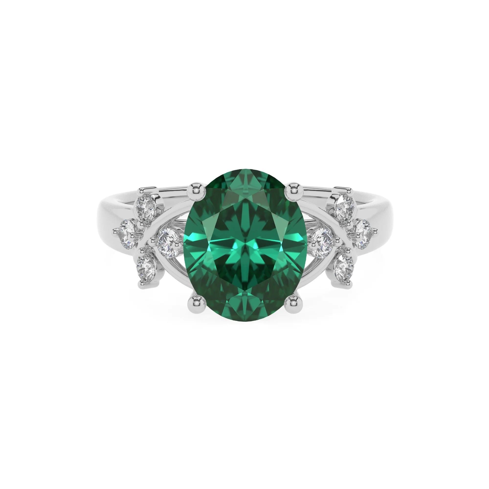 lab grown emerald oval solitaire rings in white gold