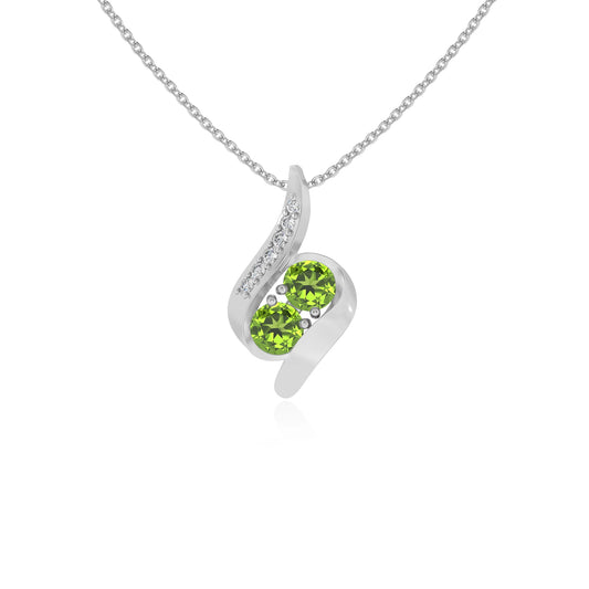 natural peridot round solitaire v-bale necklaces in white gold