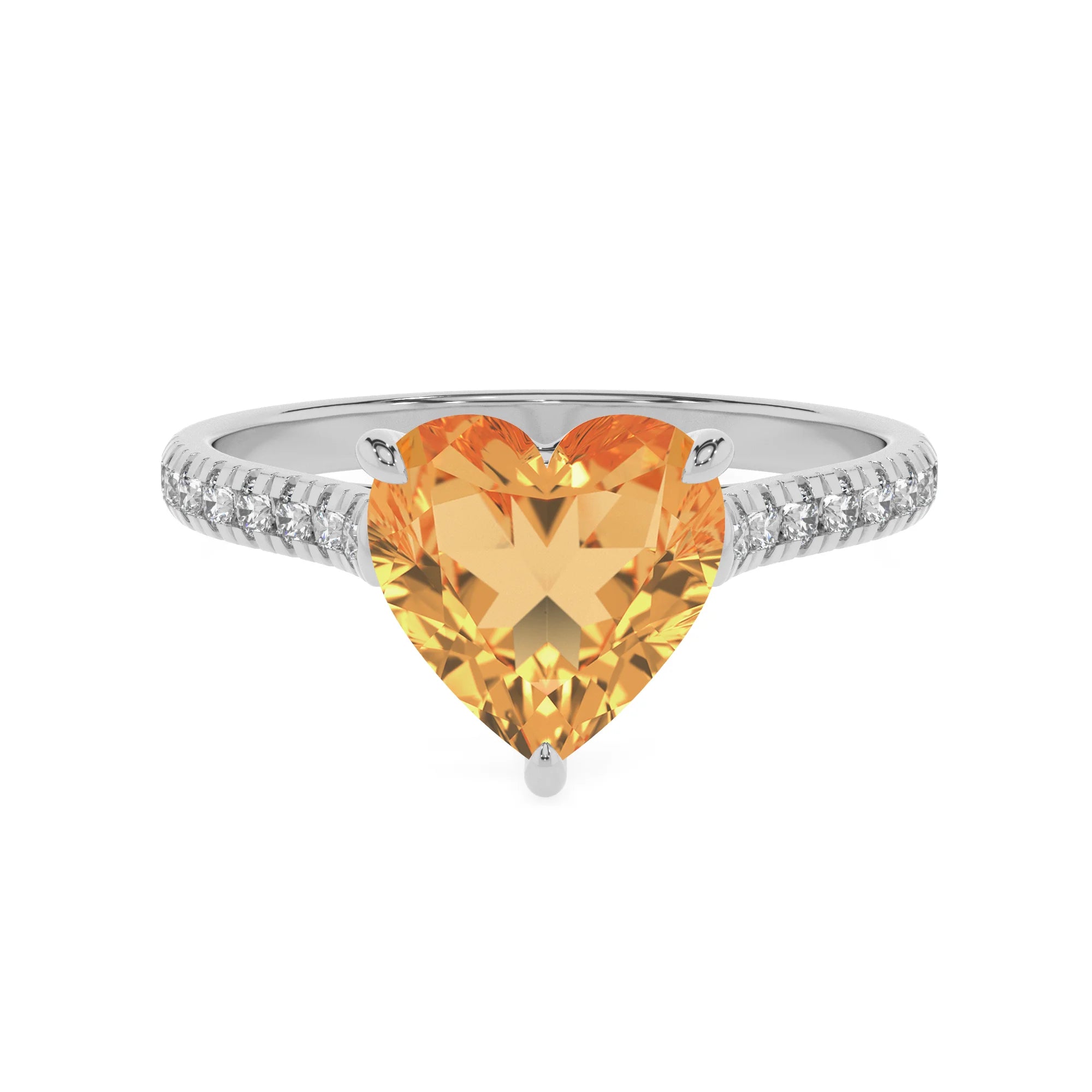 lab grown citrine heart half eternity solitaire engagement rings in platinum