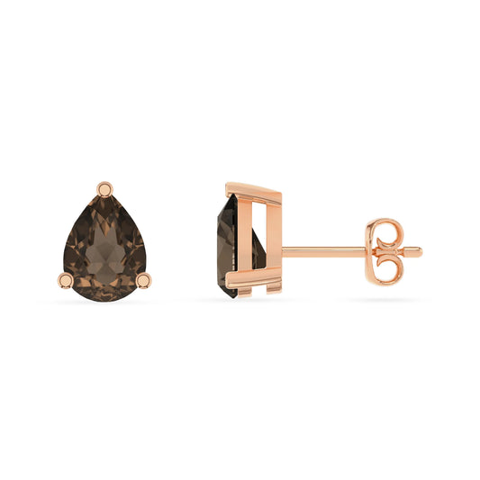 natural smoky quartz pear stud earrings in rose gold