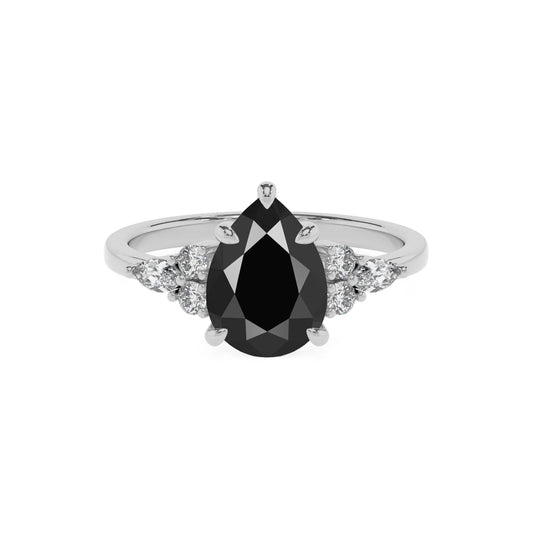 natural black-onyx pear solitaire rings in platinum
