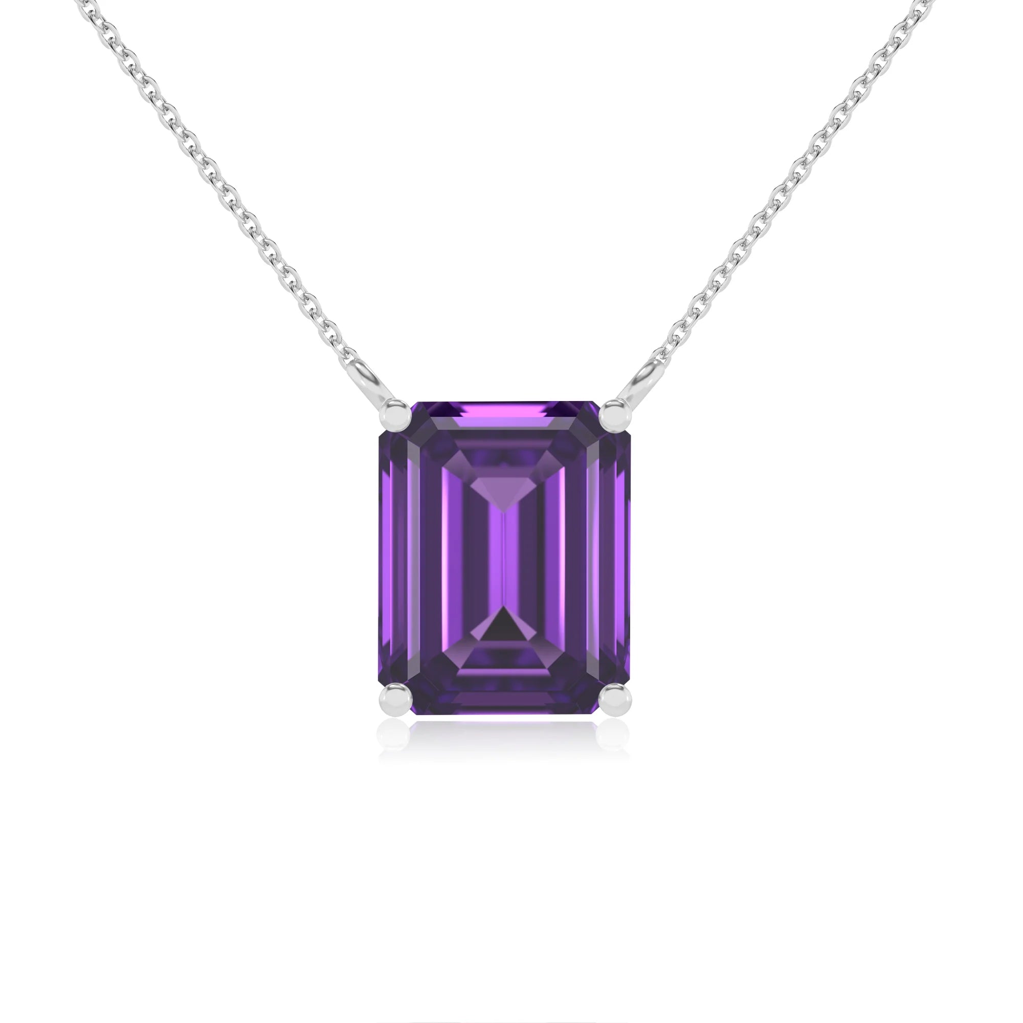 lab grown amethyst emerald cut solitaire necklaces in platinum