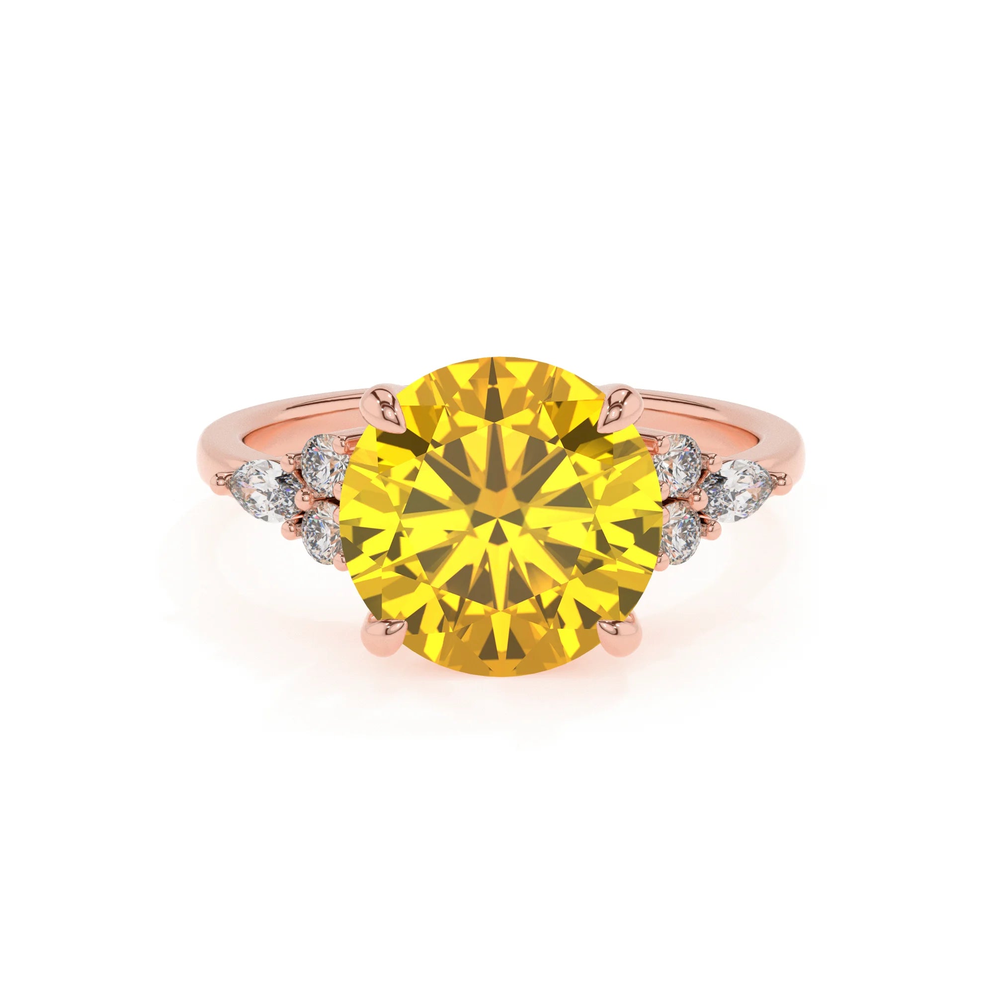 lab grown yellow-sapphire round solitaire rings in rose gold