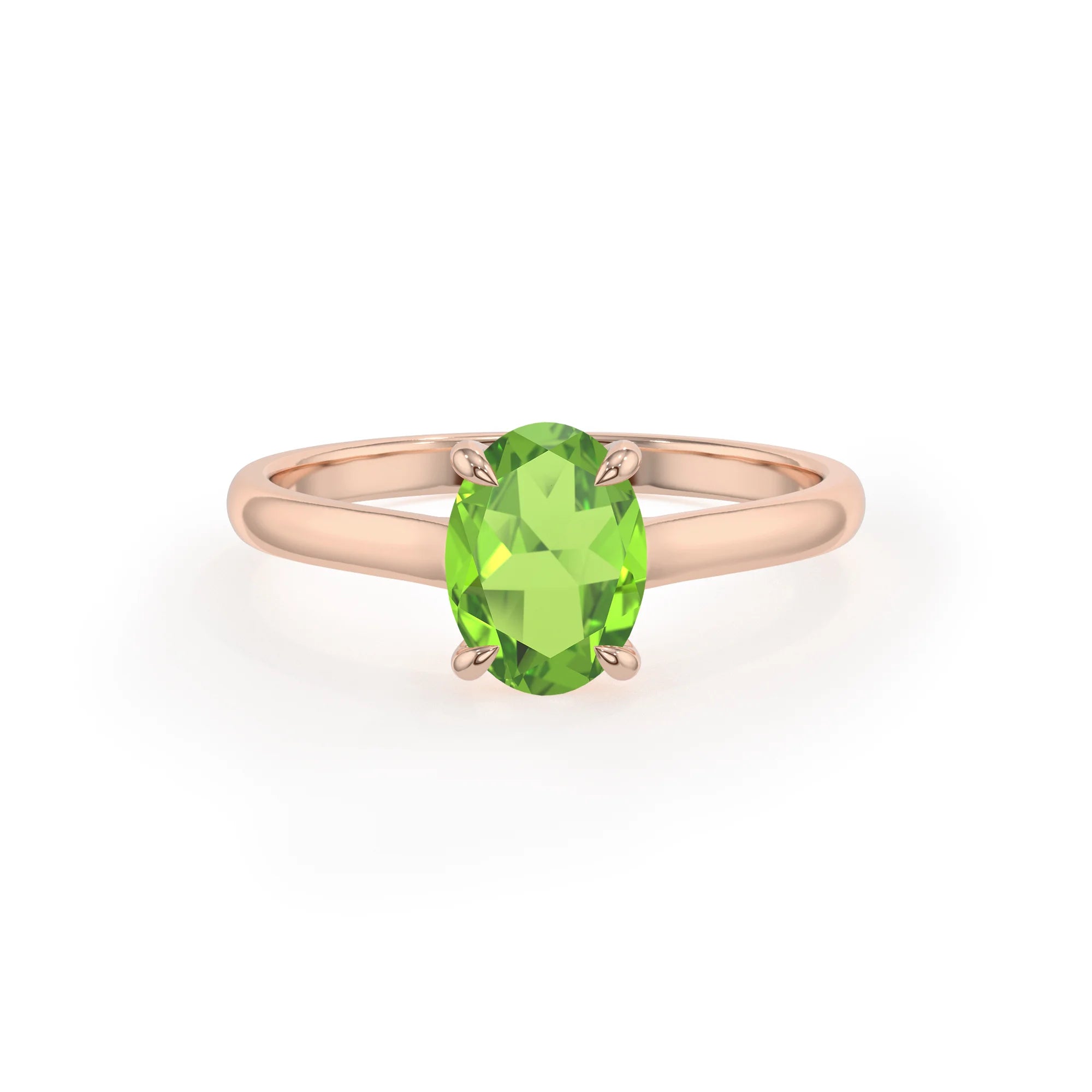 natural peridot oval solitaire rings in rose gold