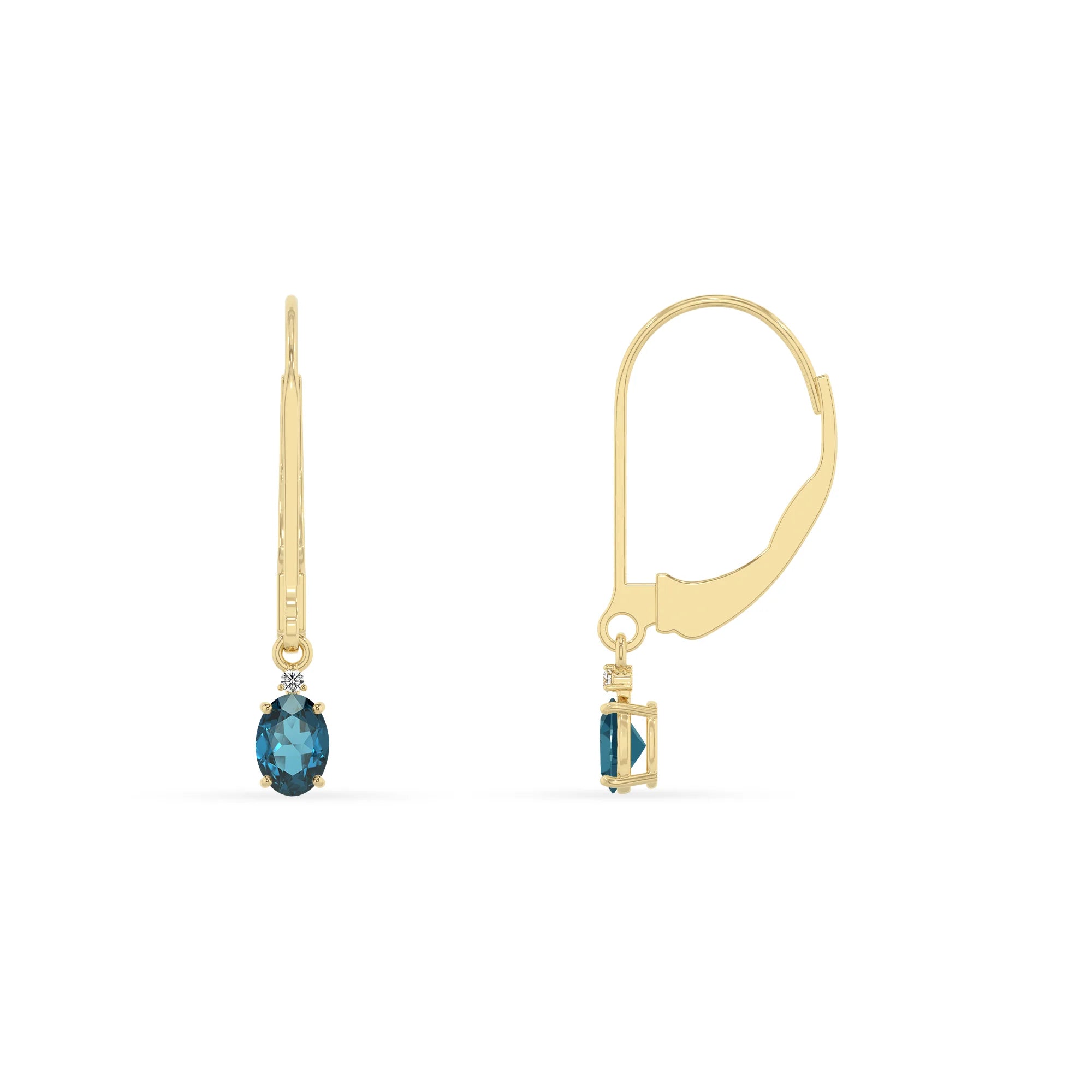natural london blue topaz oval drop earrings in yellow gold
