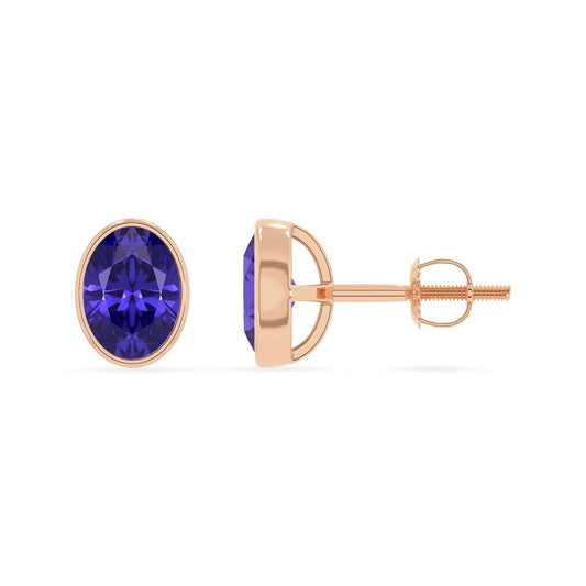 lab grown tanzanite oval stud earrings in rose gold