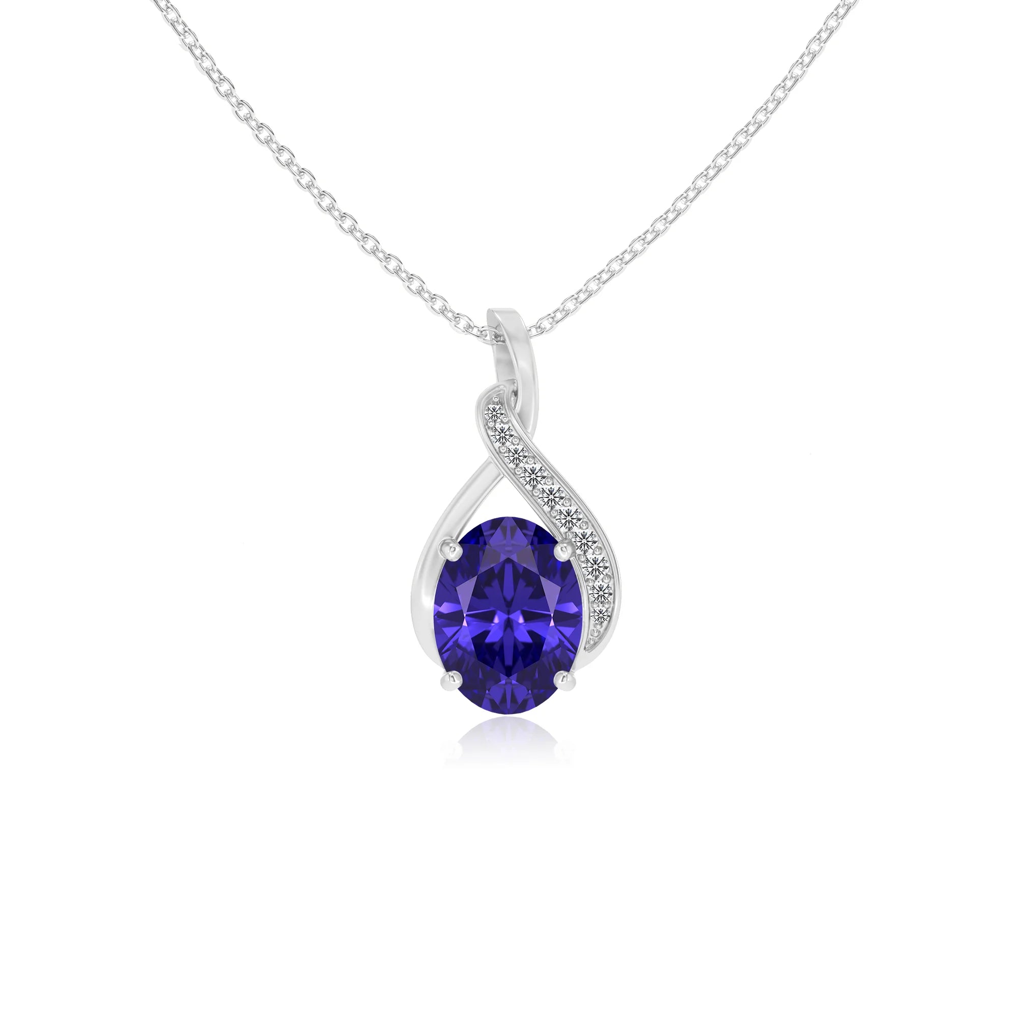 lab grown tanzanite oval solitaire necklaces in white gold