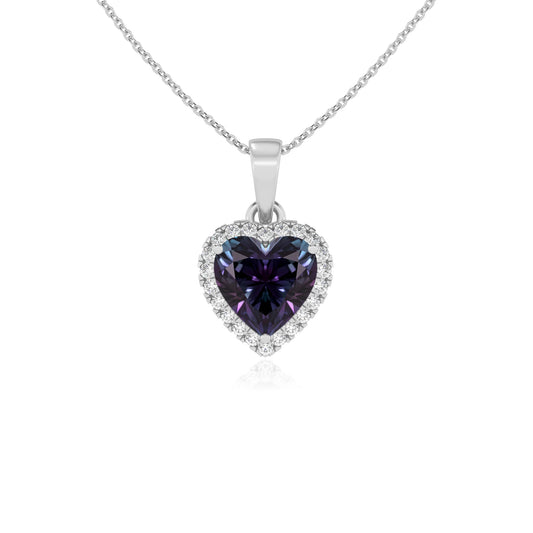 lab grown alexandrite heart solitaire necklaces in sterling silver