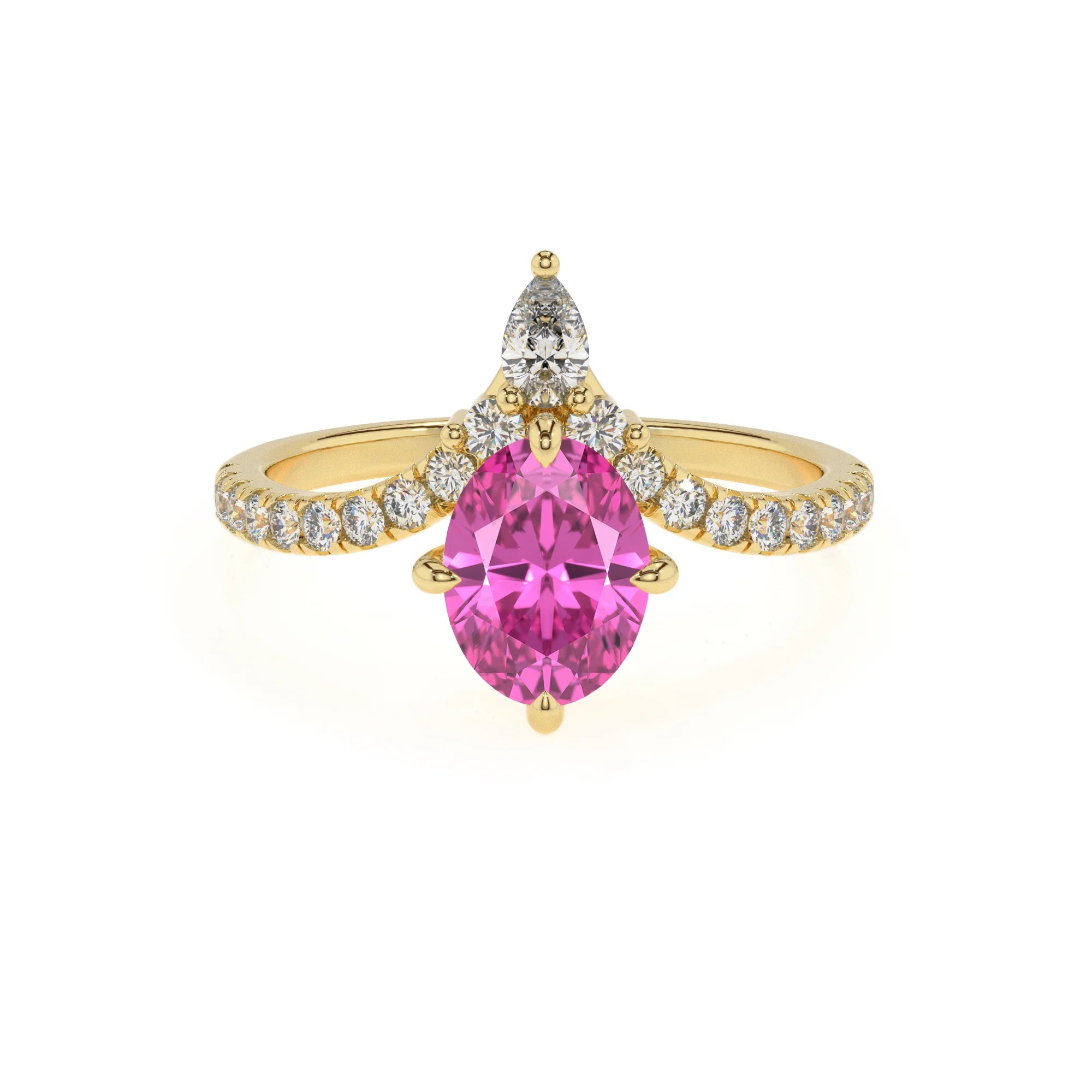 lab grown pink-sapphire oval solitaire rings in yellow gold