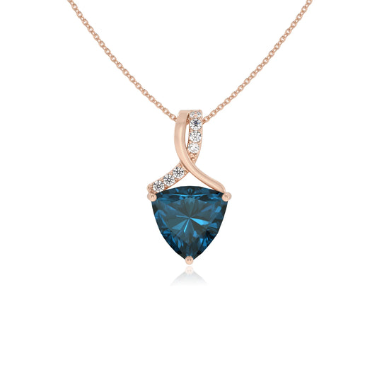 natural london-blue-topaz trillion solitaire necklaces in rose gold