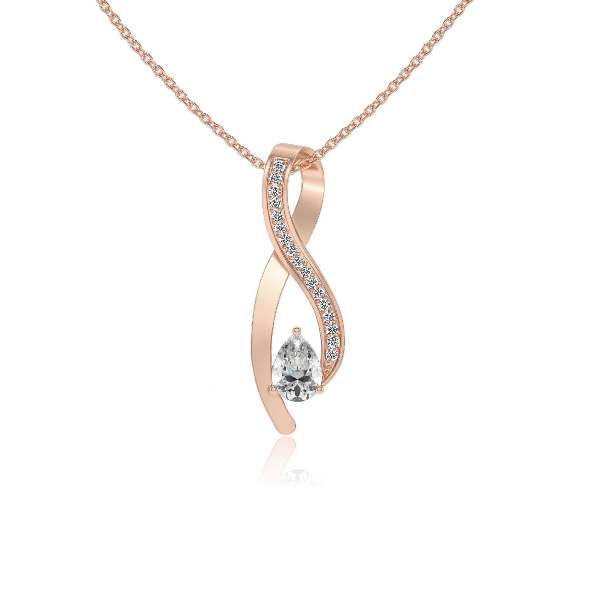 lab grown moissanite pear solitaire necklaces in rose gold