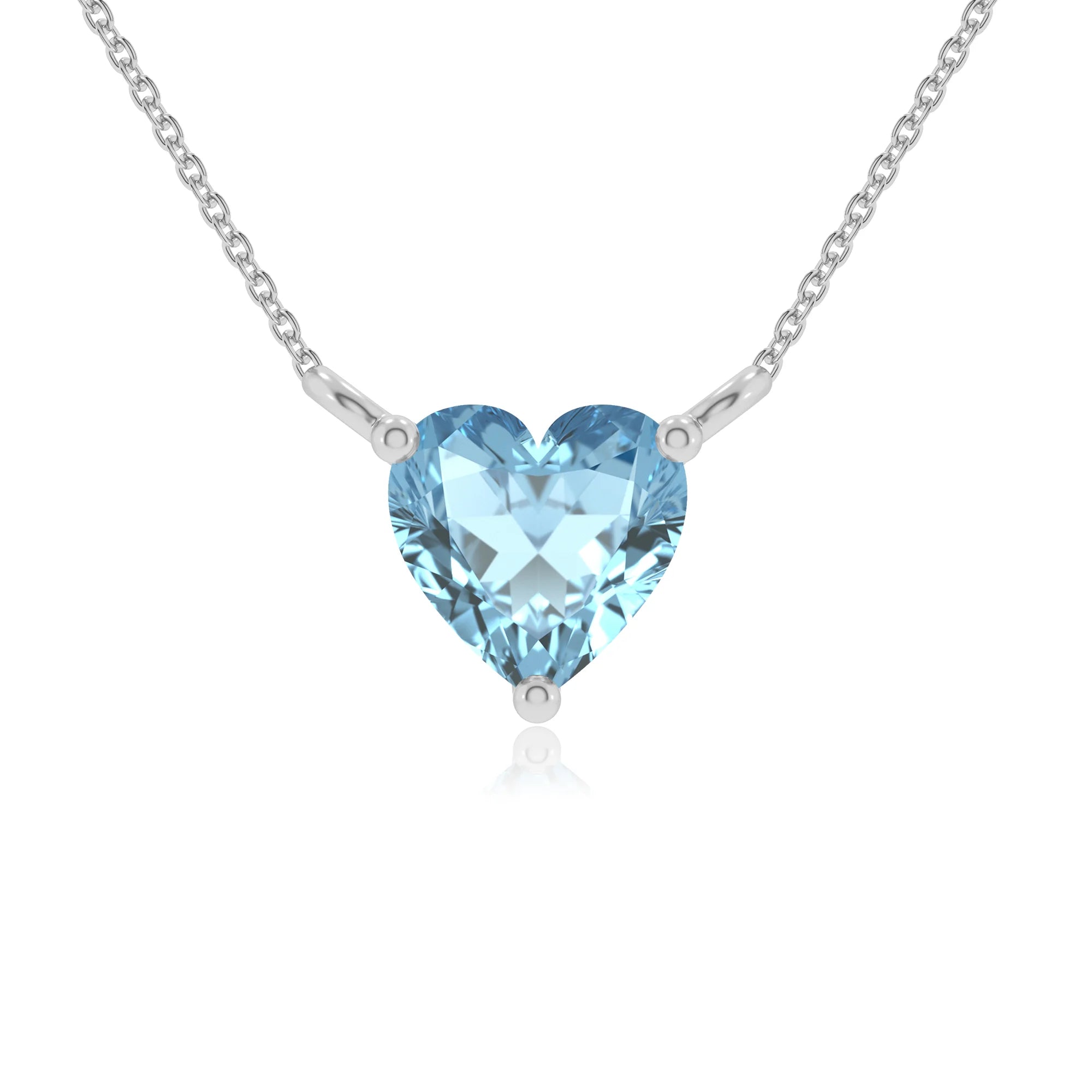 lab grown aquamarine heart solitaire necklaces in sterling silver