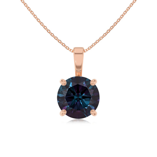 lab grown alexandrite round solitaire necklaces in rose gold