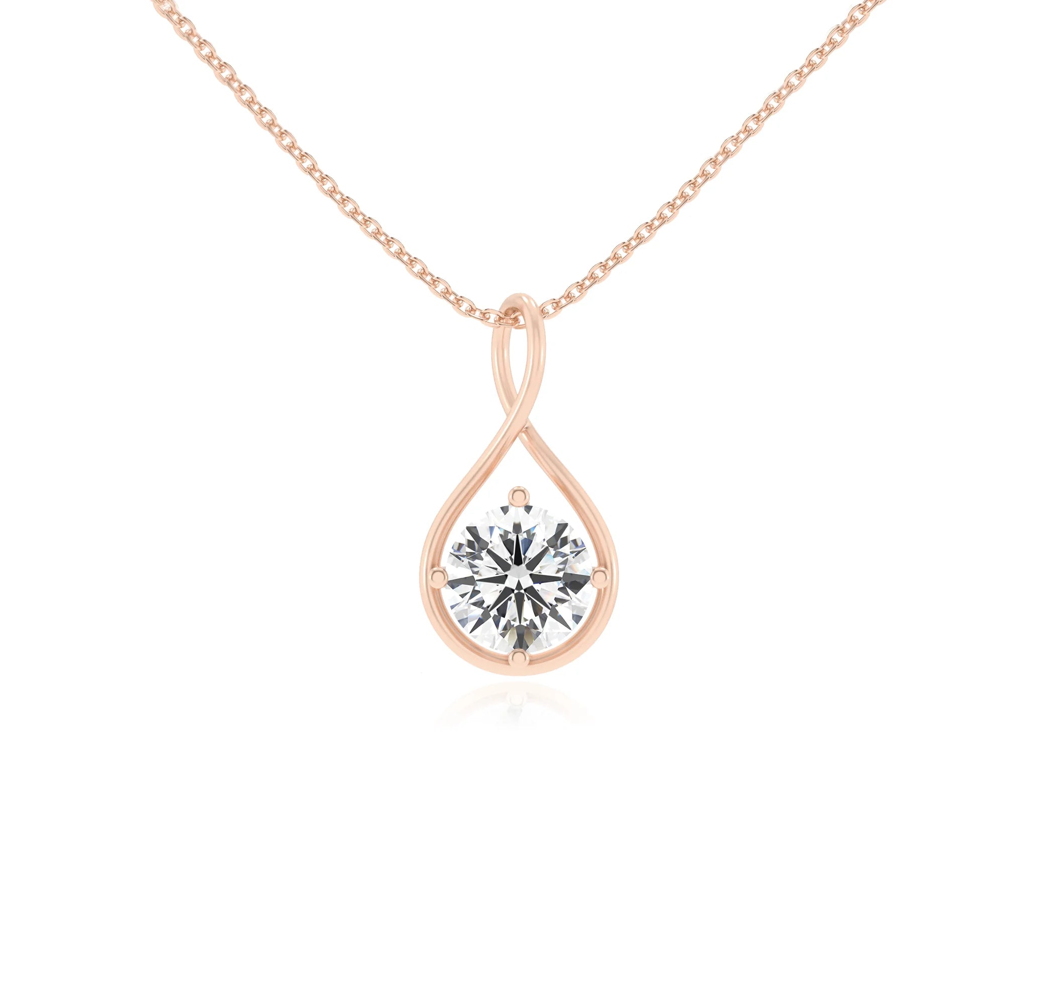 lab grown moissanite round solitaire necklaces in rose gold