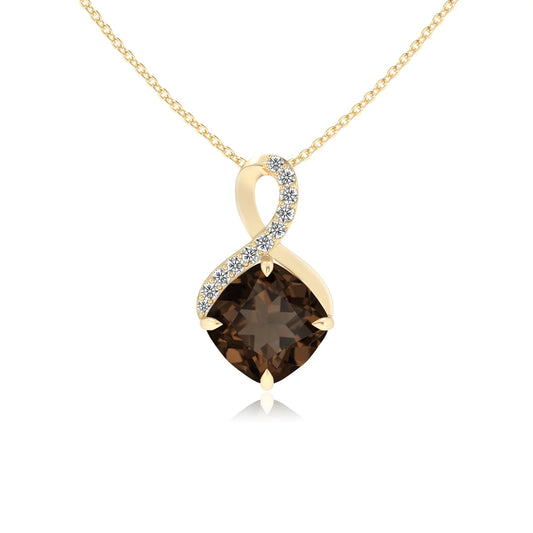 natural smoky-quartz cushion infinity necklaces in yellow gold