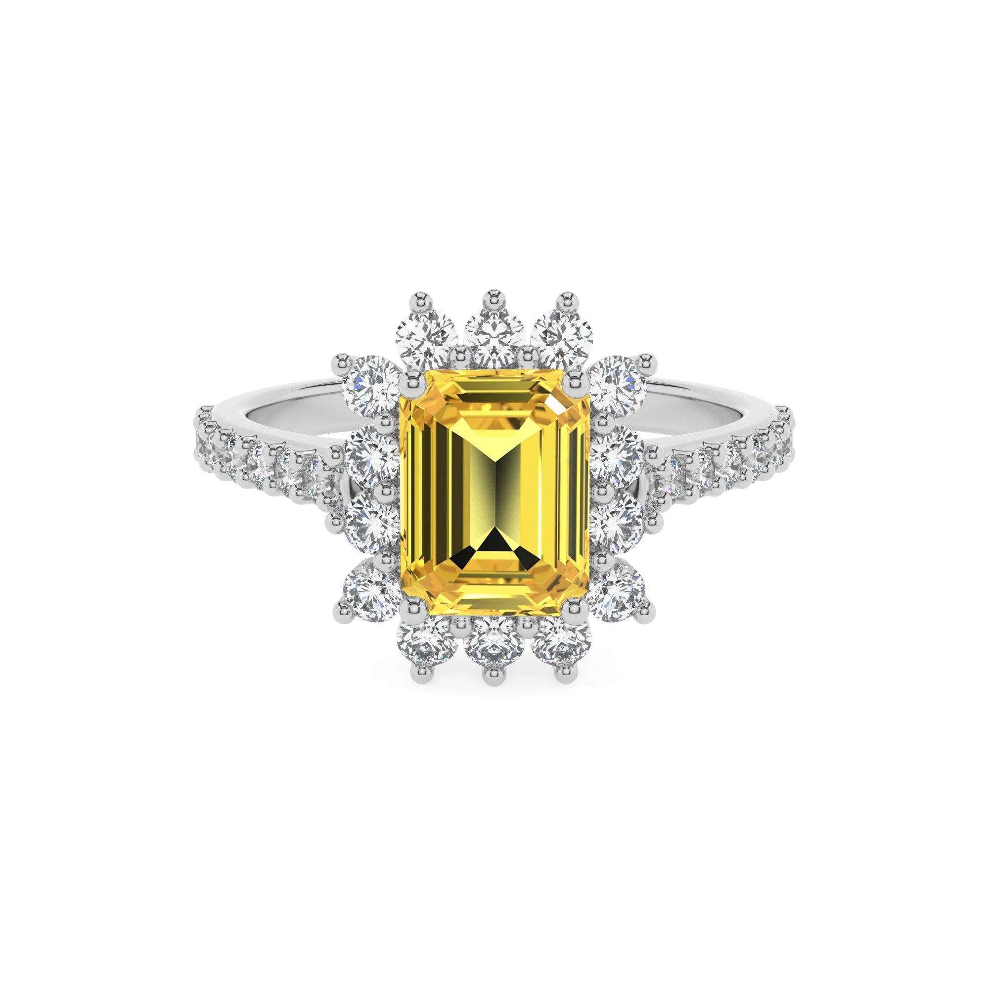 lab grown yellow-sapphire emerald cut solitaire rings in white gold