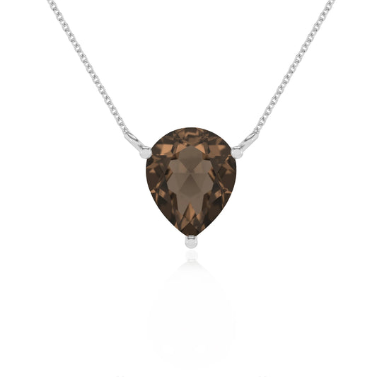 natural smoky-quartz pear solitaire necklaces in platinum