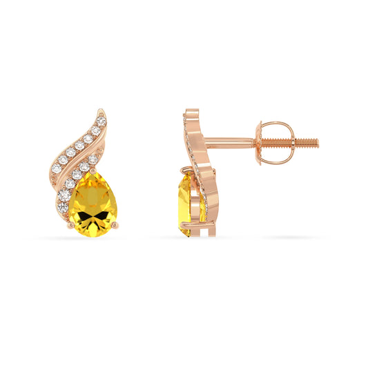 lab grown yellow sapphire pear stud earrings in rose gold