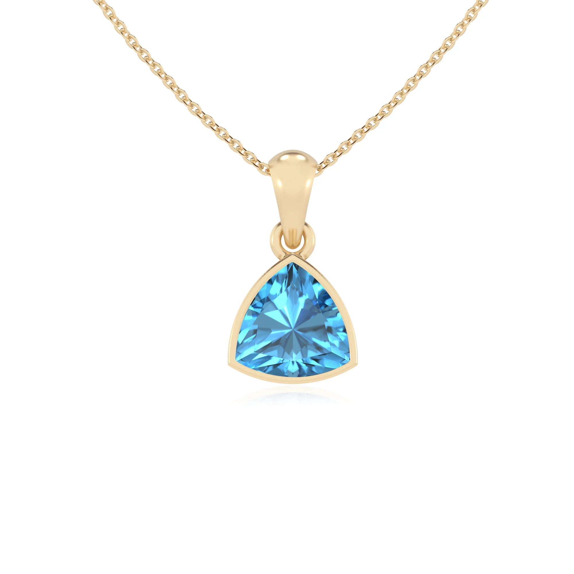 natural swiss-blue-topaz trillion solitaire necklaces in yellow gold