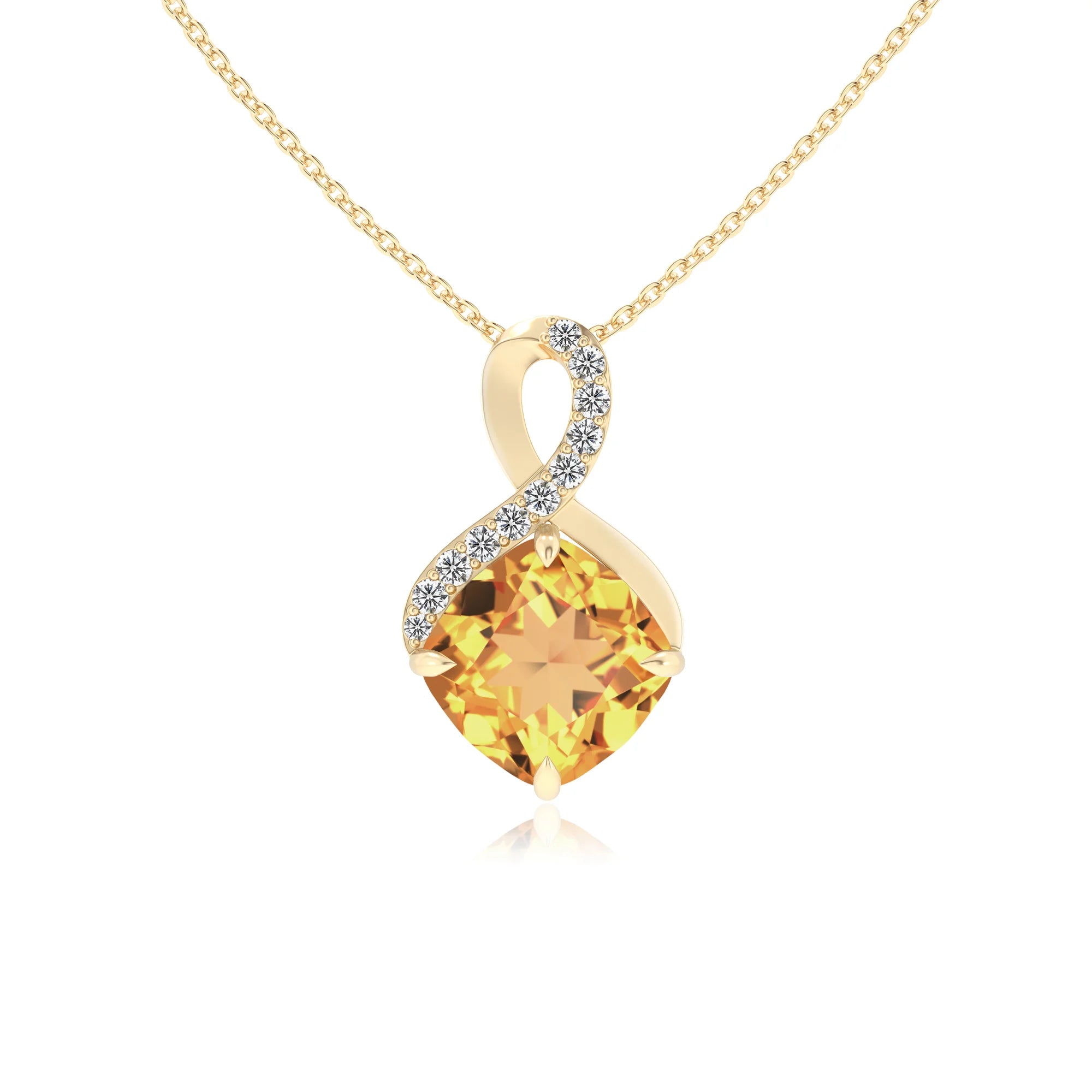 lab grown citrine cushion infinity necklaces in yellow gold