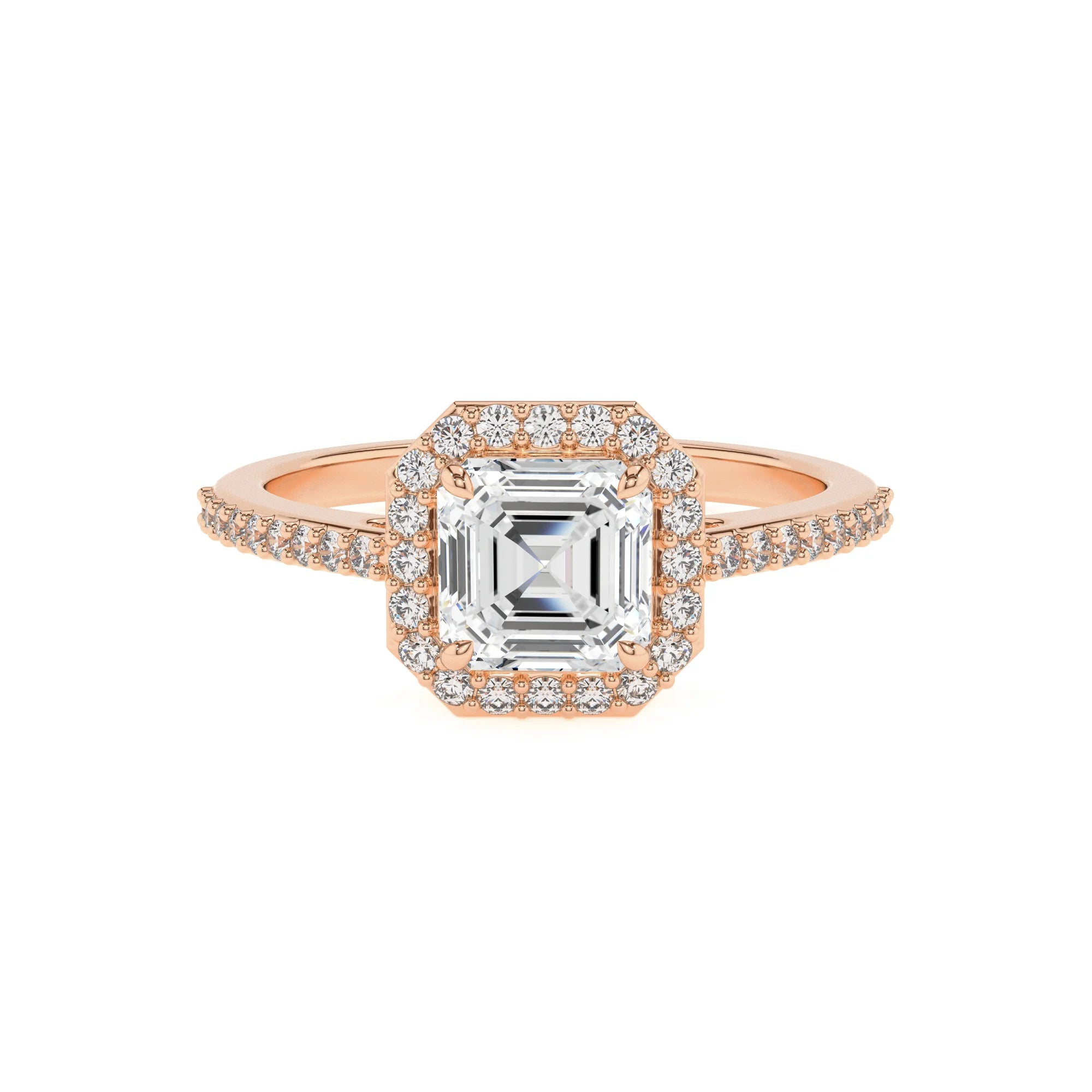 lab grown moissanite asscher solitaire rings in rose gold
