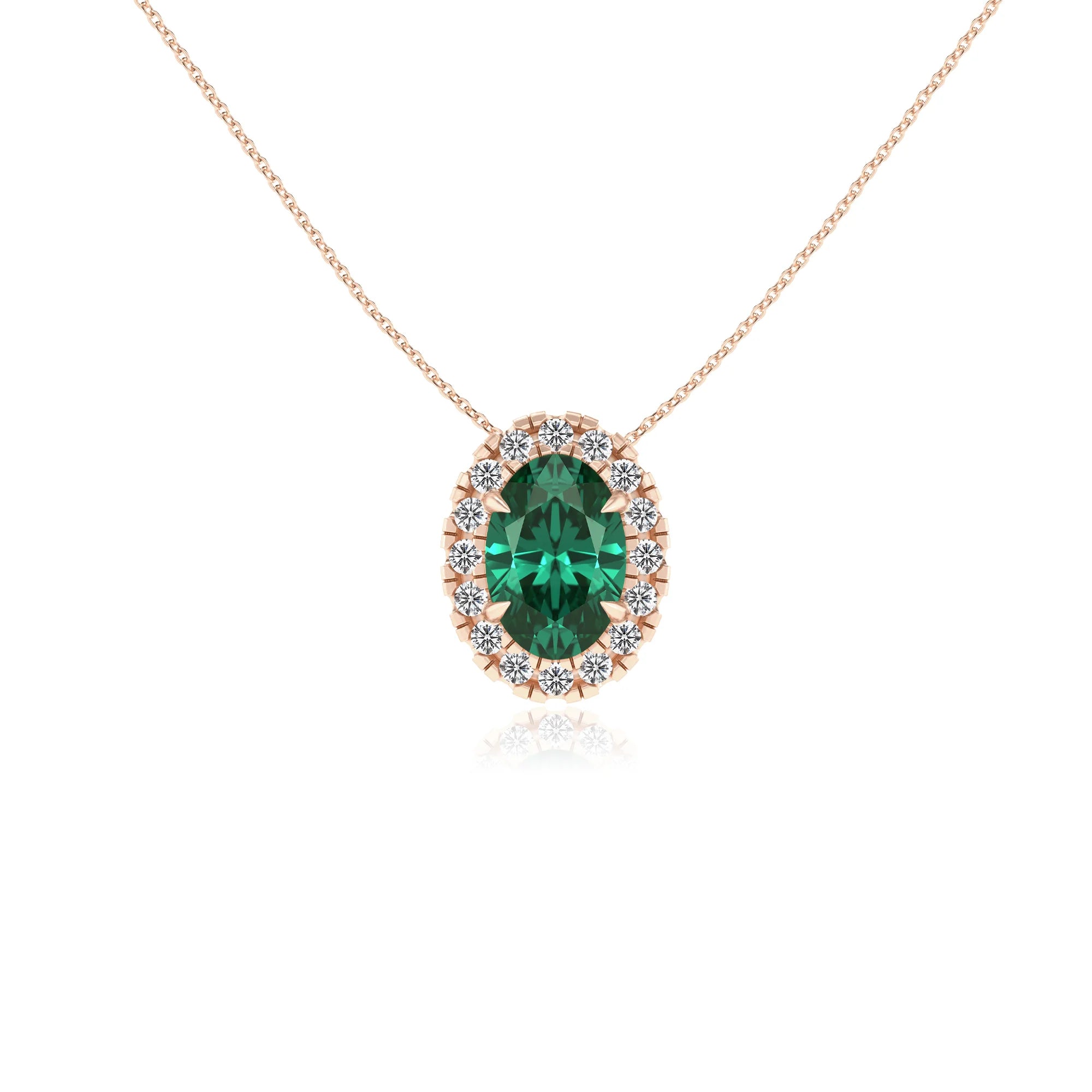 lab grown emerald oval solitaire necklaces in rose gold