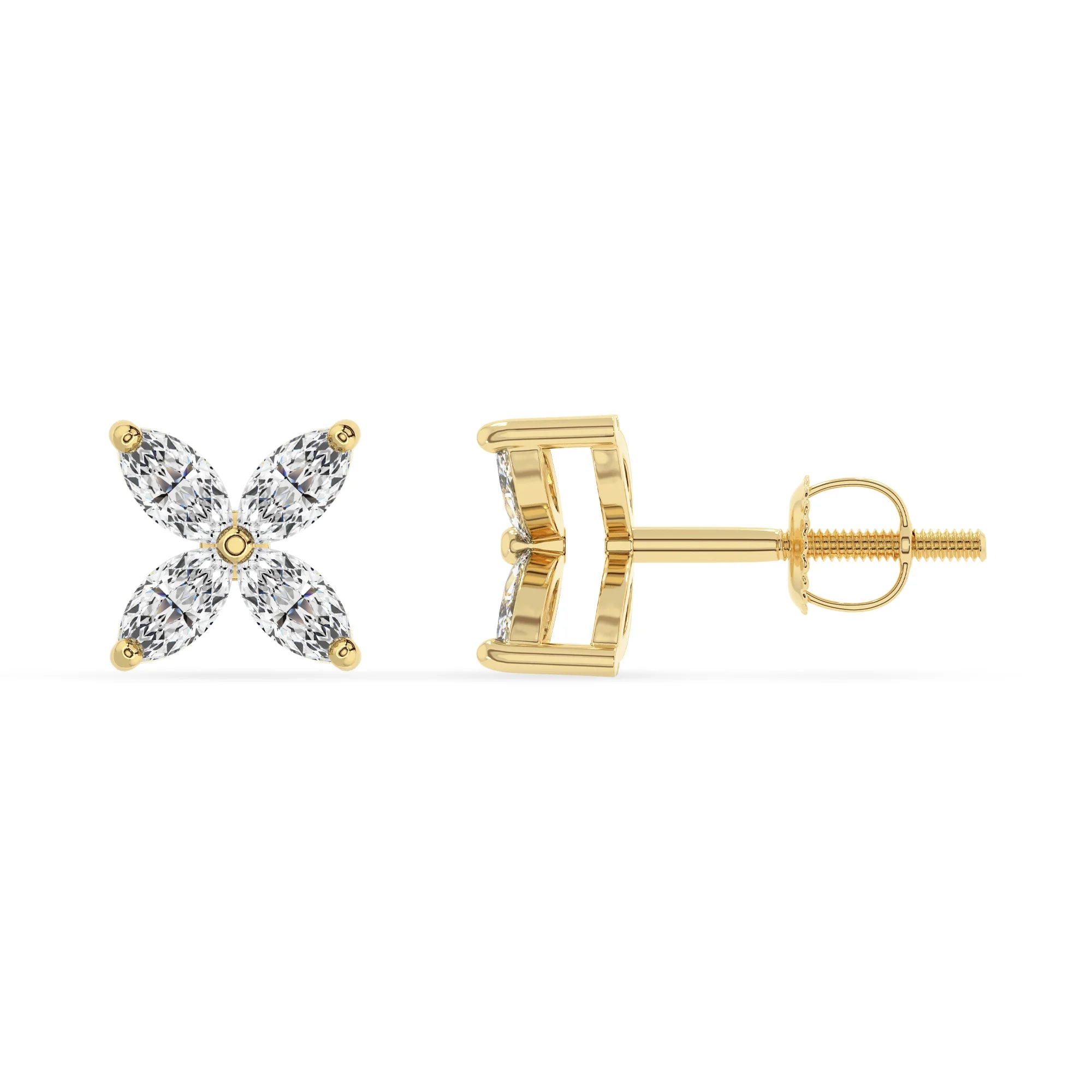 lab grown diamond marquise stud earrings in yellow gold