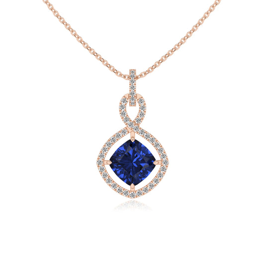 lab grown blue-sapphire cushion infinity necklaces in rose gold