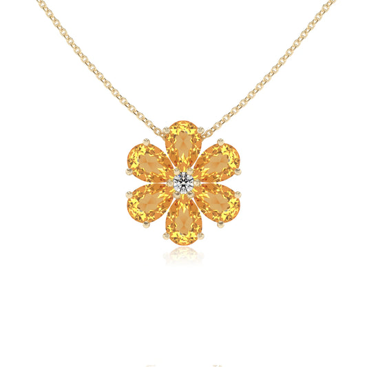 lab grown citrine pear solitaire necklaces in yellow gold