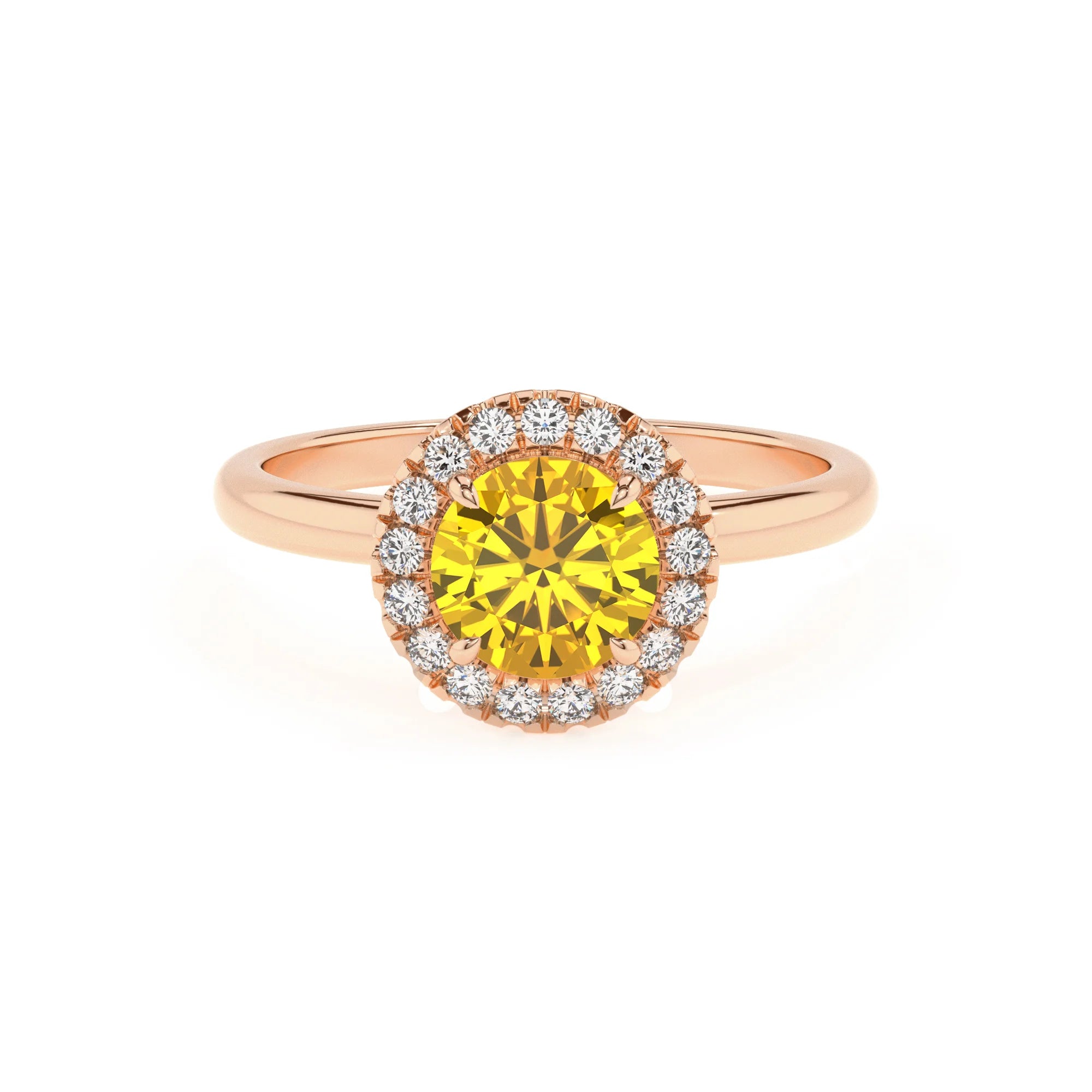 lab grown yellow-sapphire round solitaire rings in rose gold