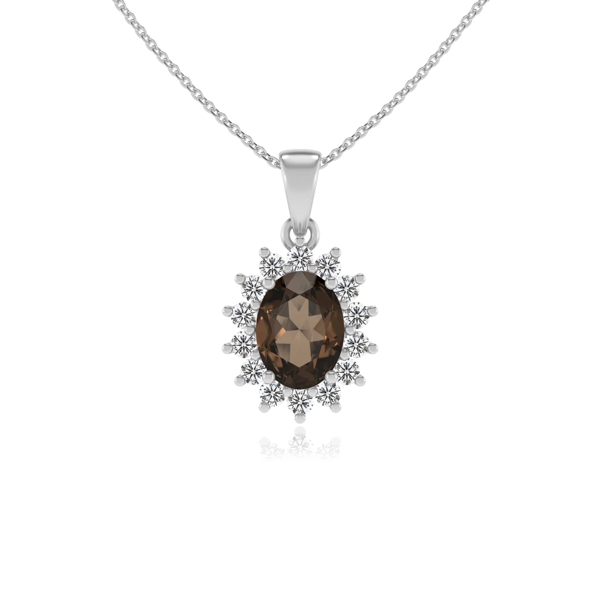 natural smoky-quartz oval halo necklaces in white gold