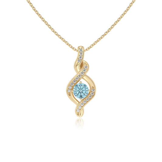 lab grown aquamarine round solitaire necklaces in yellow gold