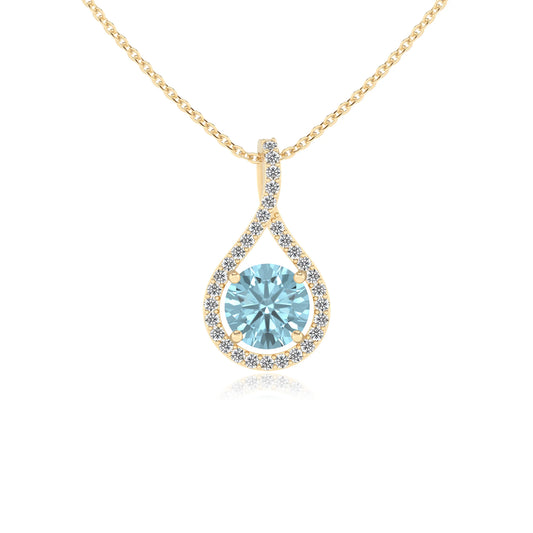 lab grown aquamarine round solitaire necklaces in yellow gold