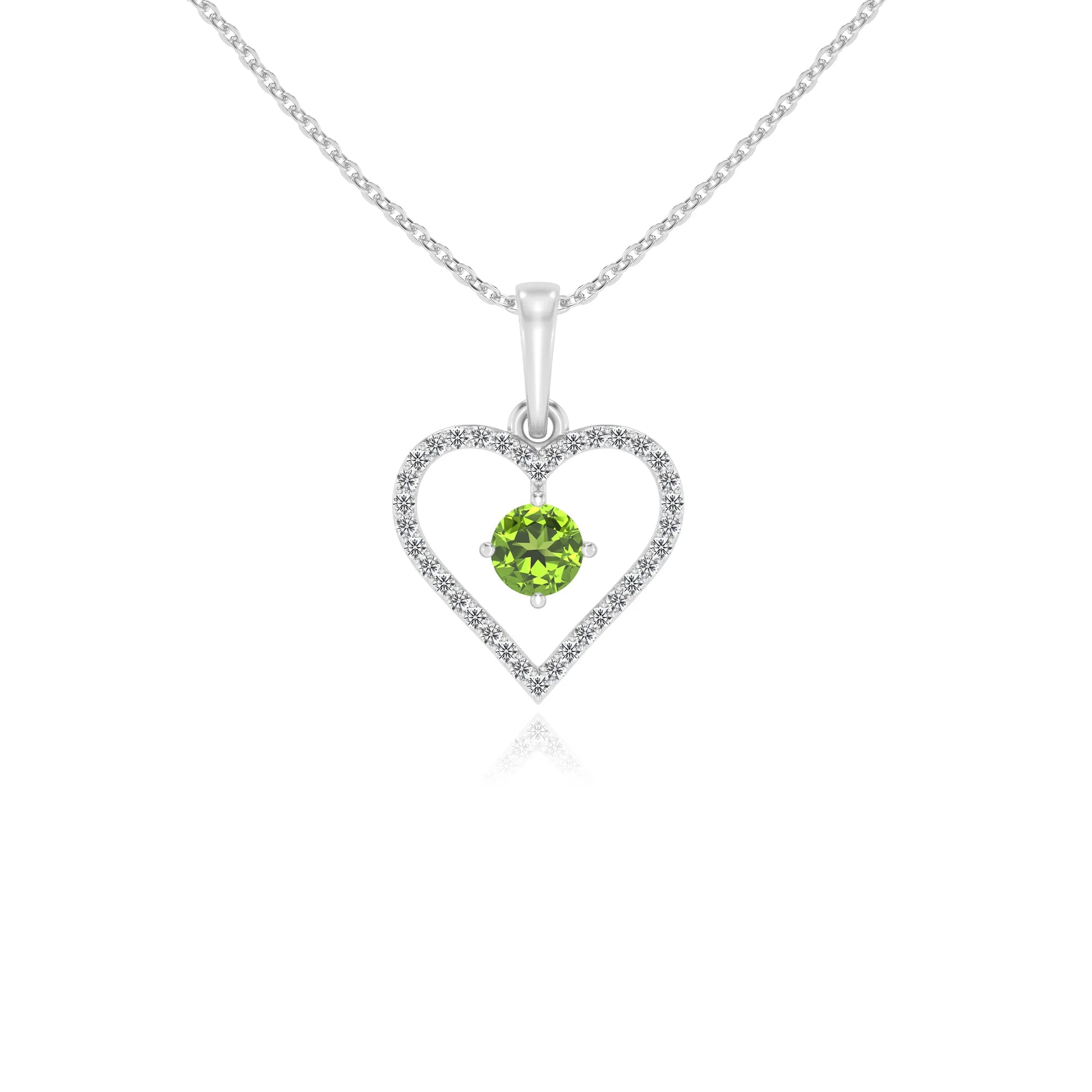 natural peridot round infinity necklaces in white gold