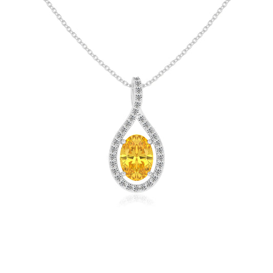 lab grown yellow-sapphire oval solitaire necklaces in white gold