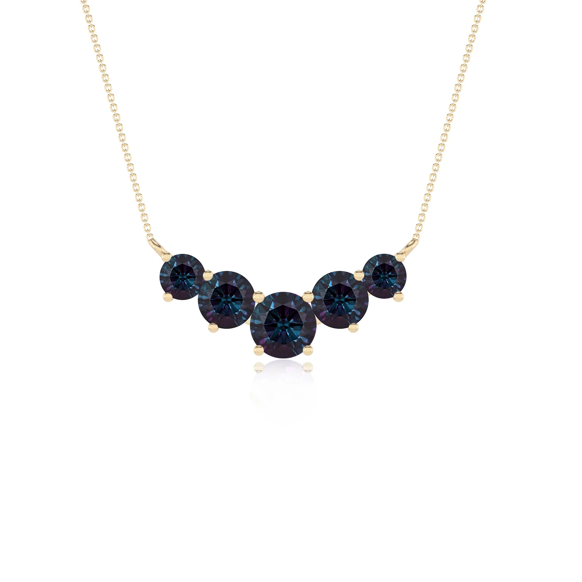 lab grown alexandrite round bar necklaces in yellow gold