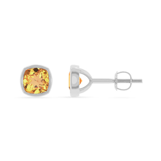 lab grown citrine cushion stud earrings in white gold