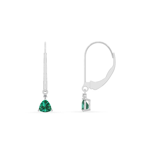 lab grown emerald trillion drop earrings in white gold