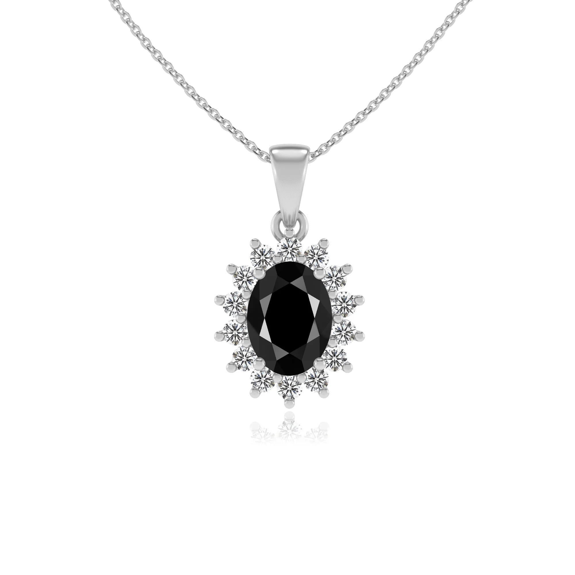 natural black-onyx oval halo necklaces in platinum