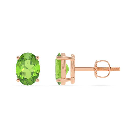 natural peridot oval stud earrings in rose gold