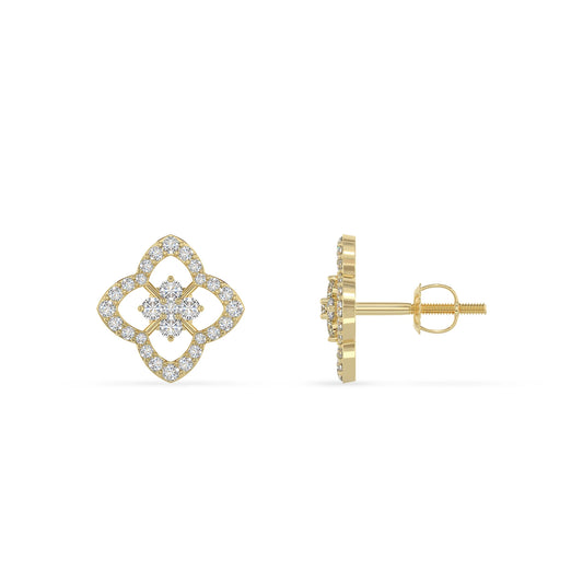 lab grown moissanite round stud earrings in yellow gold